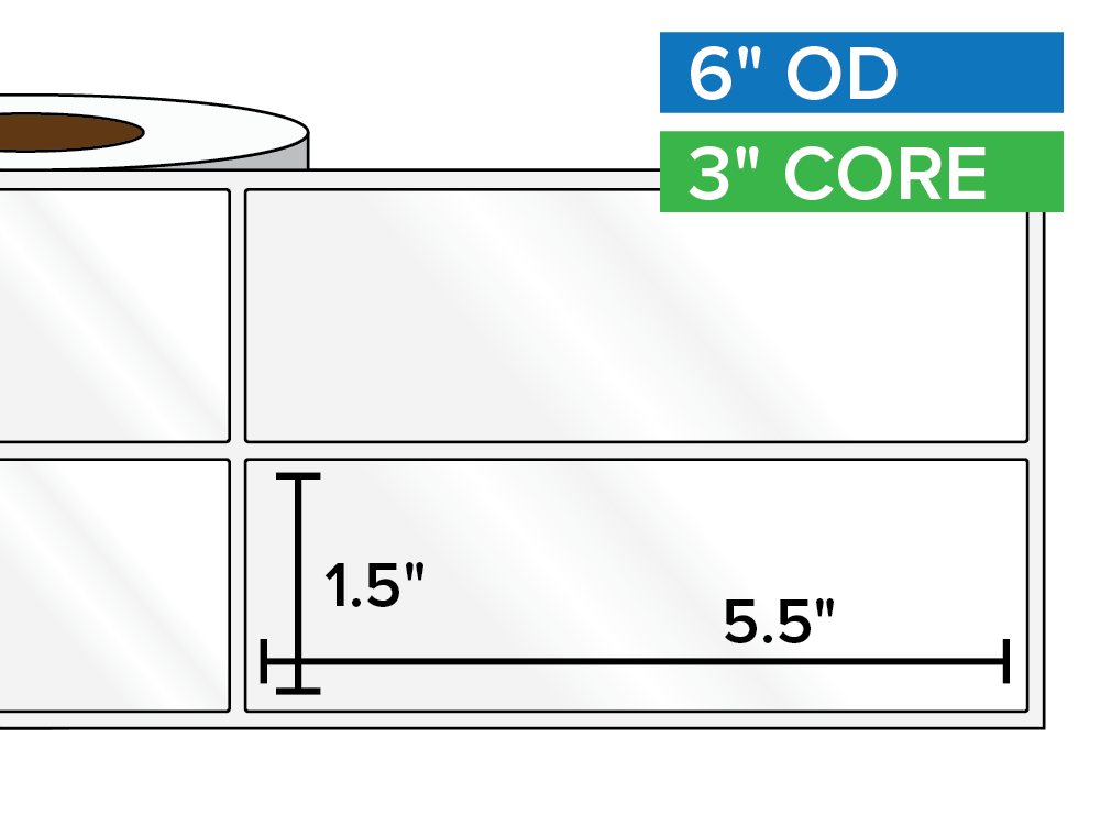 Rectangular Labels, High Gloss BOPP (poly) | 1.5 x 5.5 inches, 2-UP | 3 in. core, 6 in. outside diameter-Afinia Label Store