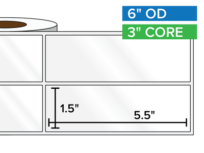 Rectangular Labels, High Gloss BOPP (poly) | 1.5 x 5.5 inches, 2-UP | 3 in. core, 6 in. outside diameter-Afinia Label Store