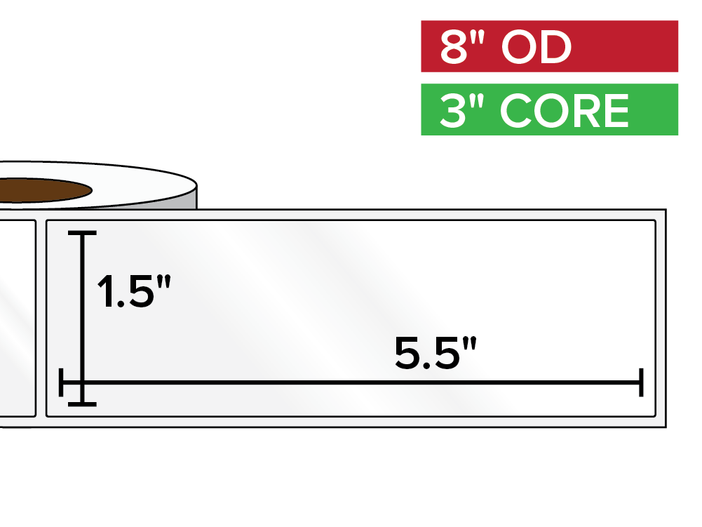 Rectangular Labels, High Gloss BOPP (poly) | 1.5 x 5.5 inches | 3 in. core, 8 in. outside diameter-Afinia Label Store