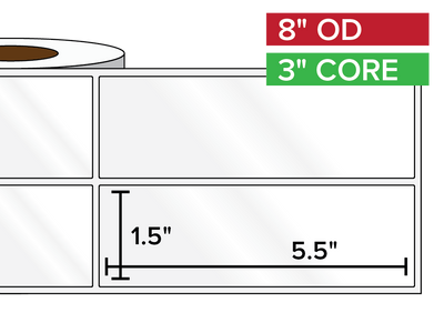 Rectangular Labels, High Gloss BOPP (poly) | 1.5 x 5.5 inches, 2-UP | 3 in. core, 8 in. outside diameter-Afinia Label Store