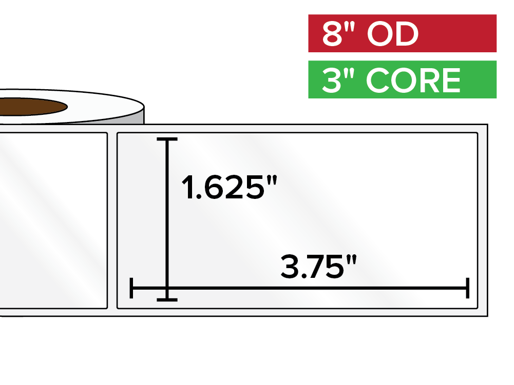 Rectangular Labels, High Gloss BOPP (poly) | 1.625 x 3.75 inches | 3 in. core, 8 in. outside diameter-Afinia Label Store