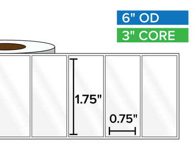 Rectangular Labels, High Gloss BOPP (poly) | 1.75 x 0.75 inches | 3 in. core, 6 in. outside diameter-Afinia Label Store