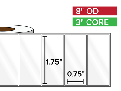 Rectangular Labels, High Gloss BOPP (poly) | 1.75 x 0.75 inches | 3 in. core, 8 in. outside diameter-Afinia Label Store