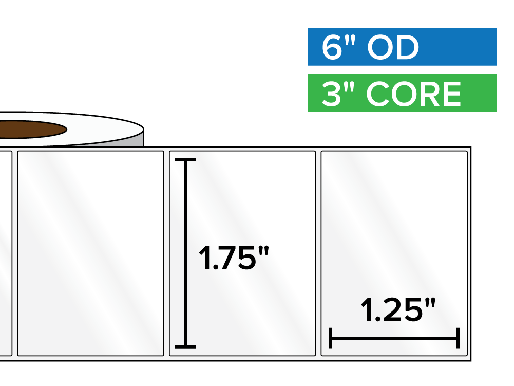 Rectangular Labels, High Gloss BOPP (poly) | 1.75 x 1.25 inches | 3 in. core, 6 in. outside diameter-Afinia Label Store