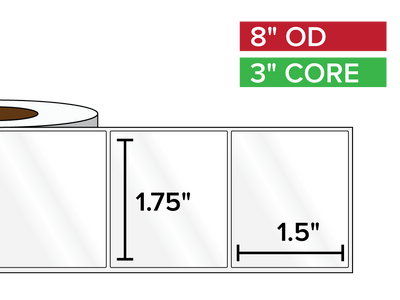 Rectangular Labels, High Gloss BOPP (poly) | 1.75 x 1.5 inches | 3 in. core, 8 in. outside diameter-Afinia Label Store