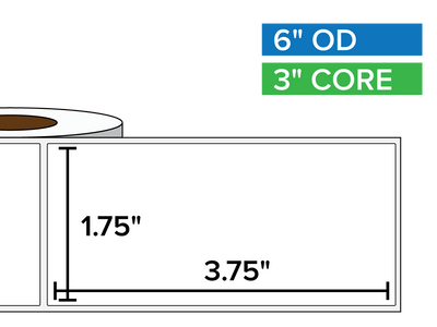 Rectangular Labels, High Gloss BOPP (poly) | 1.75 x 3.75 inches | 3 in. core, 6 in. outside diameter-Afinia Label Store