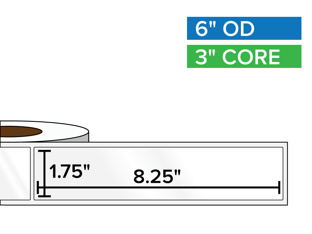 Rectangular Labels, High Gloss BOPP (poly) | 1.75 x 8.25 inches | 3 in. core, 6 in. outside diameter-Afinia Label Store