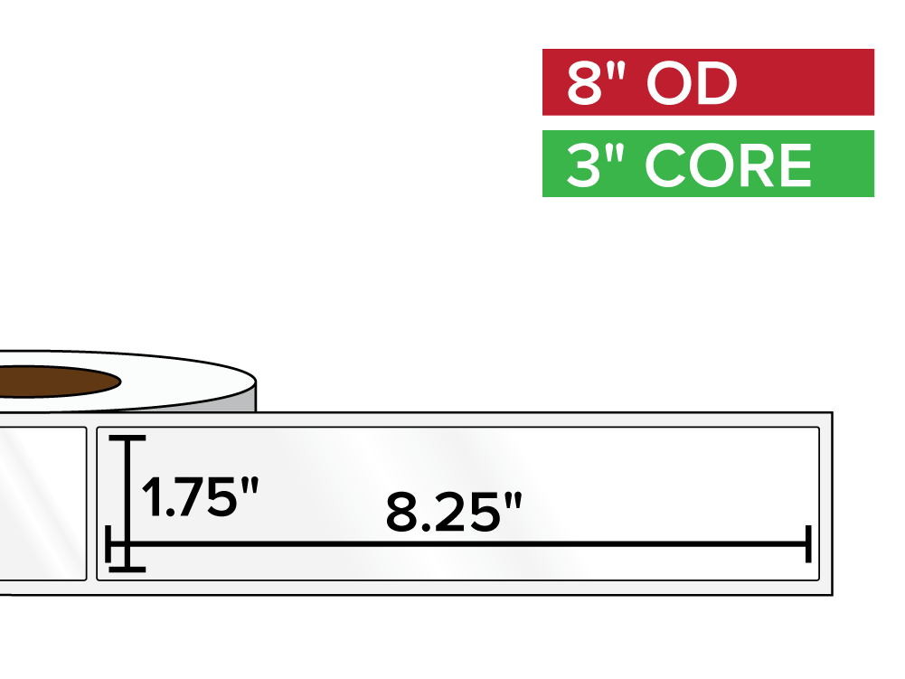 Rectangular Labels, High Gloss BOPP (poly) | 1.75 x 8.25 inches | 3 in. core, 8 in. outside diameter-Afinia Label Store