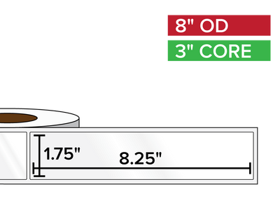 Rectangular Labels, High Gloss BOPP (poly) | 1.75 x 8.25 inches | 3 in. core, 8 in. outside diameter-Afinia Label Store