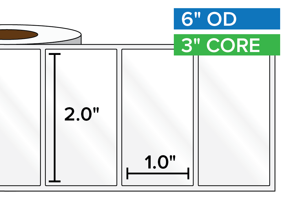 Rectangular Labels, High Gloss BOPP (poly) | 2 x 1 inches | 3 in. core, 6 in. outside diameter-Afinia Label Store