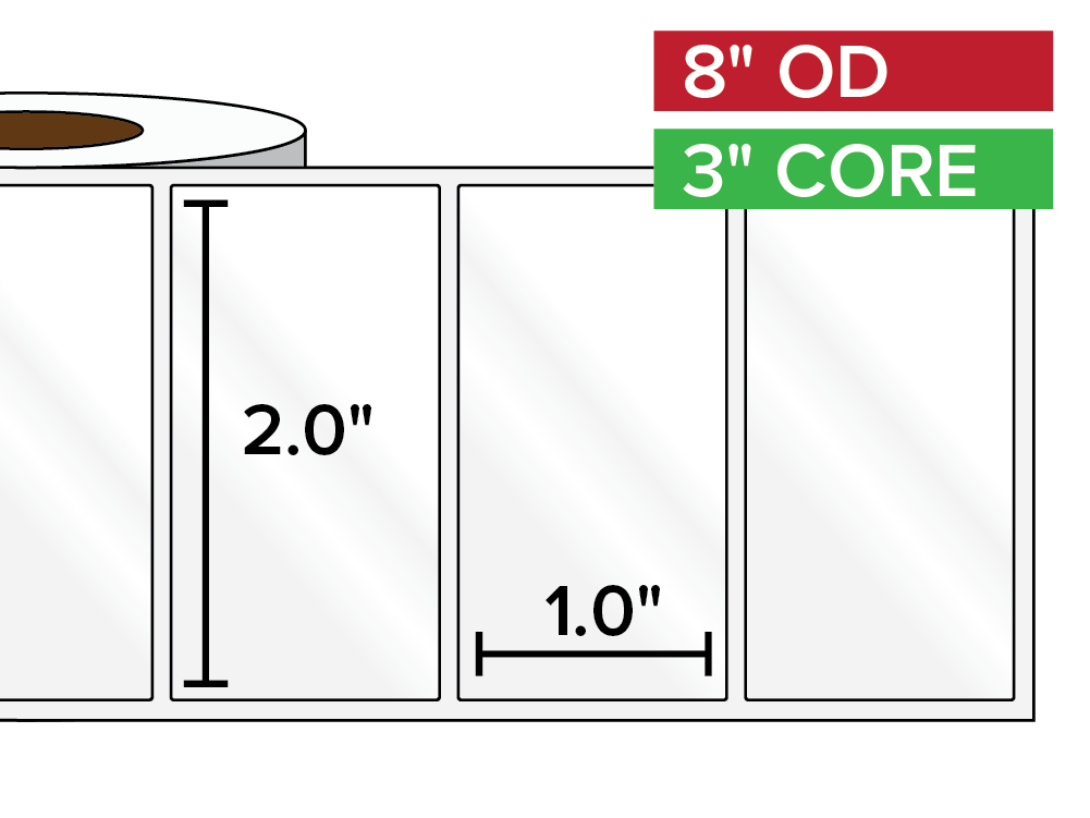 Rectangular Labels, High Gloss BOPP (poly) | 2 x 1 inches | 3 in. core, 8 in. outside diameter-Afinia Label Store