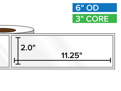 Rectangular Labels, High Gloss BOPP (poly) | 2 x 11.25 inches | 3 in. core, 6 in. outside diameter-Afinia Label Store