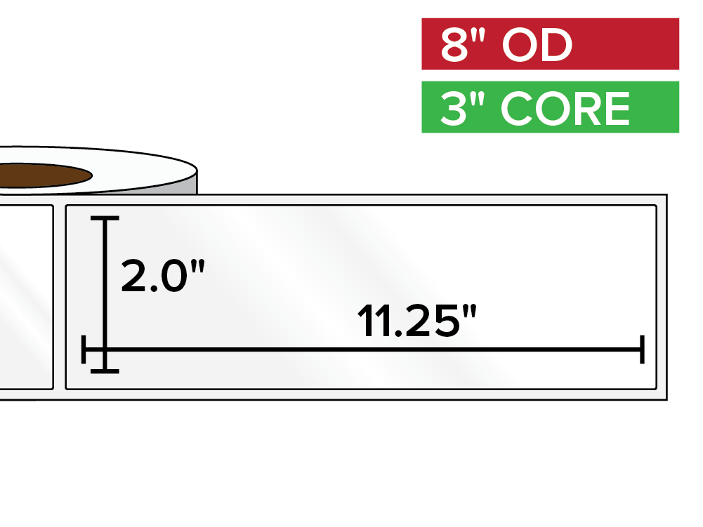 Rectangular Labels, High Gloss BOPP (poly) | 2 x 11.25 inches | 3 in. core, 8 in. outside diameter-Afinia Label Store