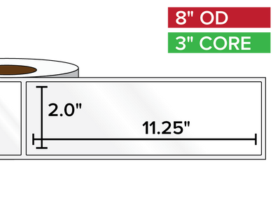 Rectangular Labels, High Gloss BOPP (poly) | 2 x 11.25 inches | 3 in. core, 8 in. outside diameter-Afinia Label Store