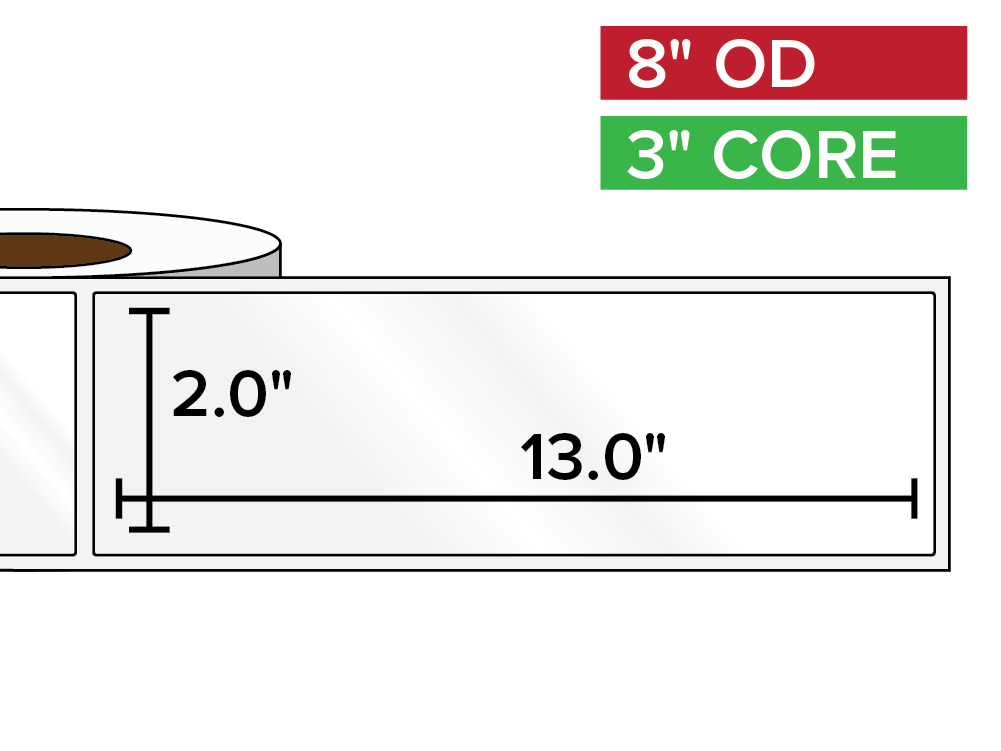 Rectangular Labels, High Gloss BOPP (poly) | 2 x 13 inches | 3 in. core, 8 in. outside diameter-Afinia Label Store