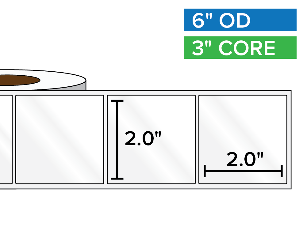 Rectangular Labels, High Gloss BOPP (poly) | 2 x 2 inches | 3 in. core, 6 in. outside diameter-Afinia Label Store