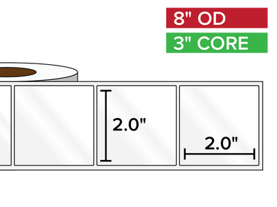 Rectangular Labels, High Gloss BOPP (poly) | 2 x 2 inches | 3 in. core, 8 in. outside diameter-Afinia Label Store