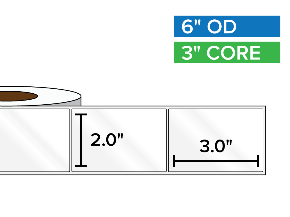 Rectangular Labels, High Gloss BOPP (poly) | 2 x 3 inches | 3 in. core, 6 in. outside diameter-Afinia Label Store