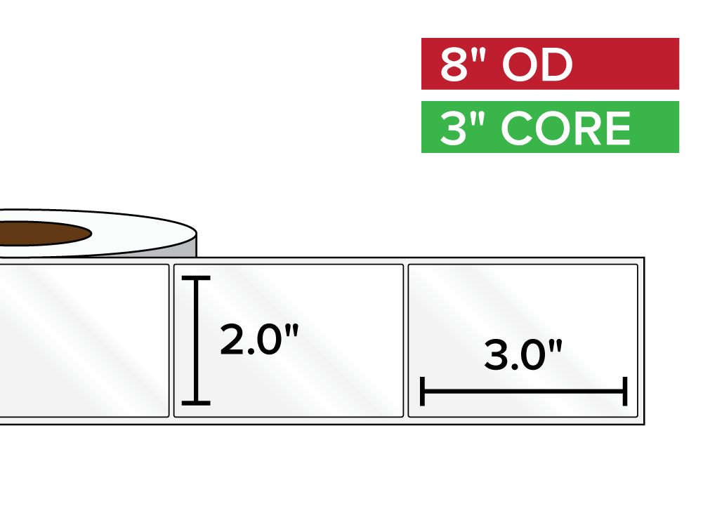 Rectangular Labels, High Gloss BOPP (poly) | 2 x 3 inches | 3 in. core, 8 in. outside diameter-Afinia Label Store