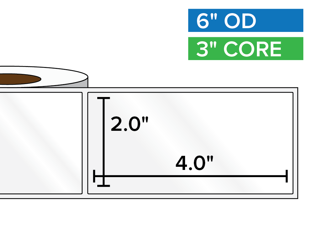 Rectangular Labels, High Gloss BOPP (poly) | 2 x 4 inches | 3 in. core, 6 in. outside diameter-Afinia Label Store