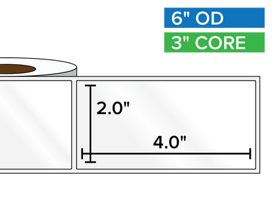 Rectangular Labels, High Gloss BOPP (poly) | 2 x 4 inches | 3 in. core, 6 in. outside diameter-Afinia Label Store