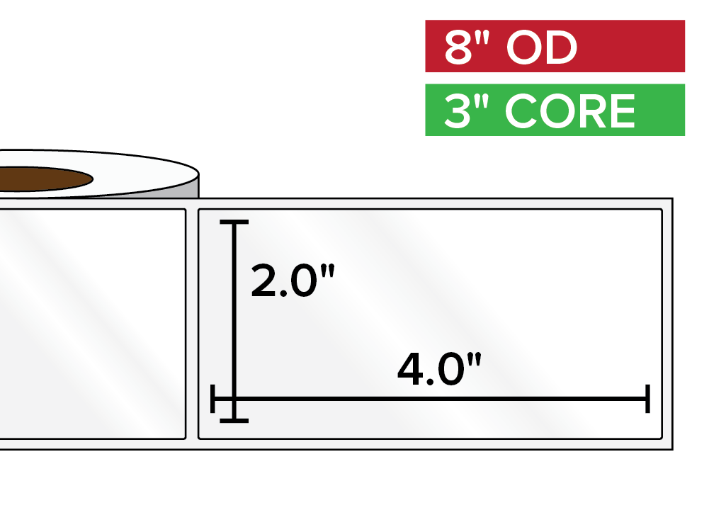 Rectangular Labels, High Gloss BOPP (poly) | 2 x 4 inches | 3 in. core, 8 in. outside diameter-Afinia Label Store