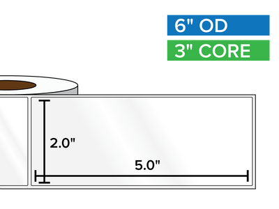 Rectangular Labels, High Gloss BOPP (poly) | 2 x 5 inches | 3 in. core, 6 in. outside diameter-Afinia Label Store