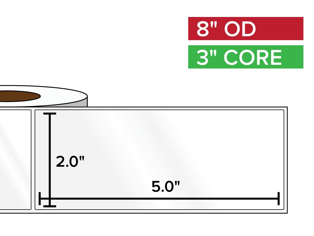 Rectangular Labels, High Gloss BOPP (poly) | 2 x 5 inches | 3 in. core, 8 in. outside diameter-Afinia Label Store