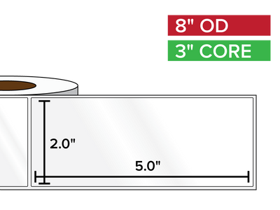 Rectangular Labels, High Gloss BOPP (poly) | 2 x 5 inches | 3 in. core, 8 in. outside diameter-Afinia Label Store