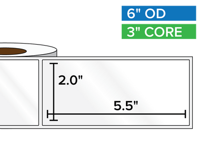 Rectangular Labels, High Gloss BOPP (poly) | 2 x 5.5 inches | 3 in. core, 6 in. outside diameter-Afinia Label Store