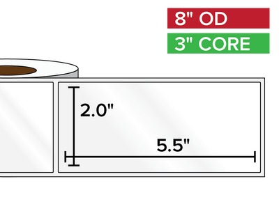 Rectangular Labels, High Gloss BOPP (poly) | 2 x 5.5 inches | 3 in. core, 8 in. outside diameter-Afinia Label Store