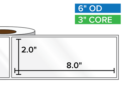 Rectangular Labels, High Gloss BOPP (poly) | 2 x 8 inches | 3 in. core, 6 in. outside diameter-Afinia Label Store