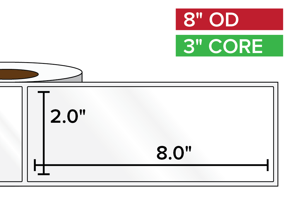 Rectangular Labels, High Gloss BOPP (poly) | 2 x 8 inches | 3 in. core, 8 in. outside diameter-Afinia Label Store