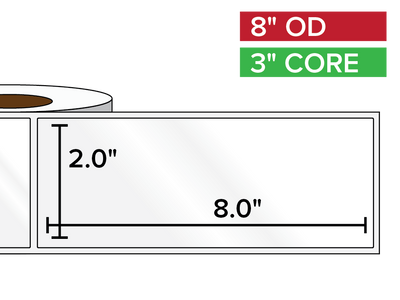 Rectangular Labels, High Gloss BOPP (poly) | 2 x 8 inches | 3 in. core, 8 in. outside diameter-Afinia Label Store