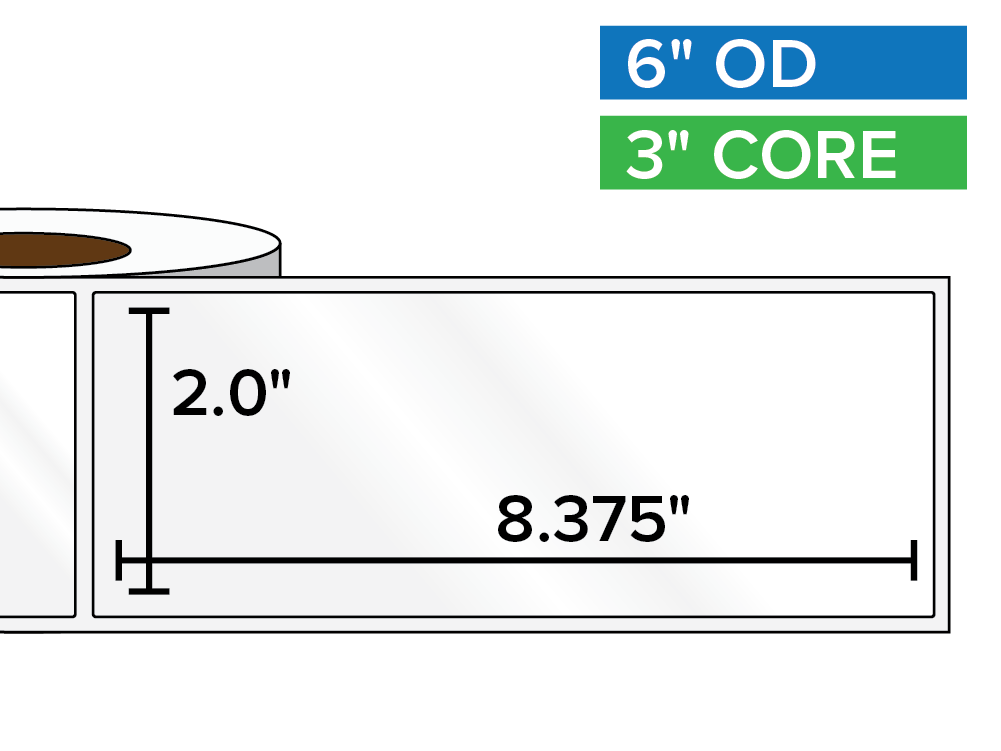 Rectangular Labels, High Gloss BOPP (poly) | 2 x 8.375 inches | 3 in. core, 6 in. outside diameter-Afinia Label Store