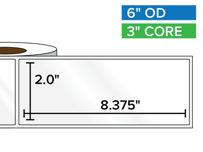 Rectangular Labels, High Gloss BOPP (poly) | 2 x 8.375 inches | 3 in. core, 6 in. outside diameter-Afinia Label Store