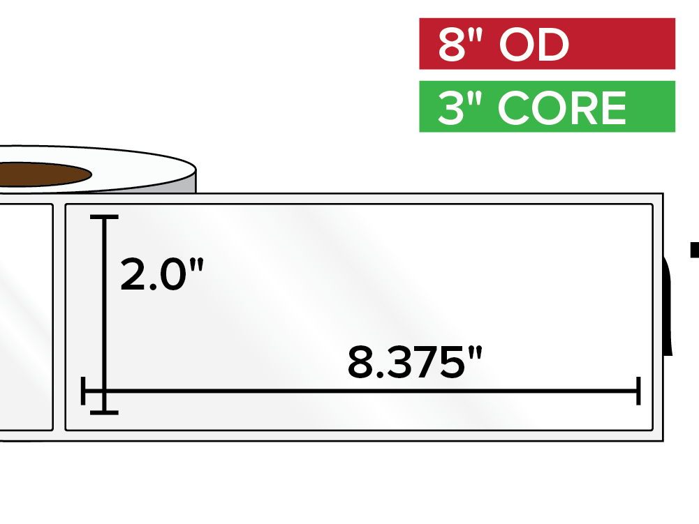 Rectangular Labels, High Gloss BOPP (poly) | 2 x 8.375 inches | 3 in. core, 8 in. outside diameter-Afinia Label Store