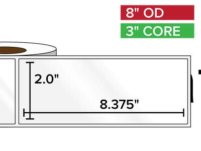 Rectangular Labels, High Gloss BOPP (poly) | 2 x 8.375 inches | 3 in. core, 8 in. outside diameter-Afinia Label Store