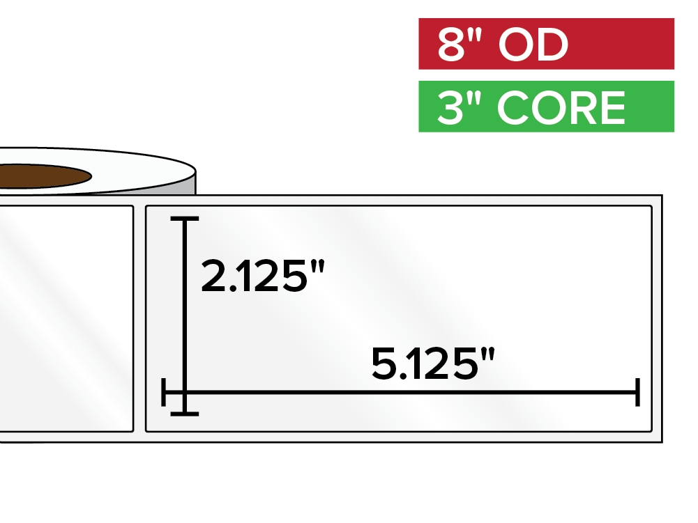 Rectangular Labels, High Gloss BOPP (poly) | 2.125 x 5.125 inches | 3 in. core, 8 in. outside diameter-Afinia Label Store