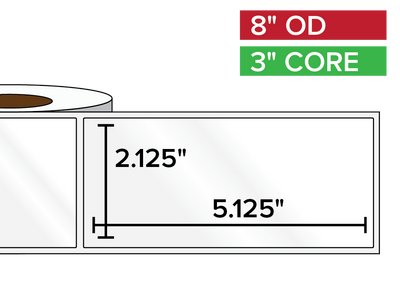 Rectangular Labels, High Gloss BOPP (poly) | 2.125 x 5.125 inches | 3 in. core, 8 in. outside diameter-Afinia Label Store