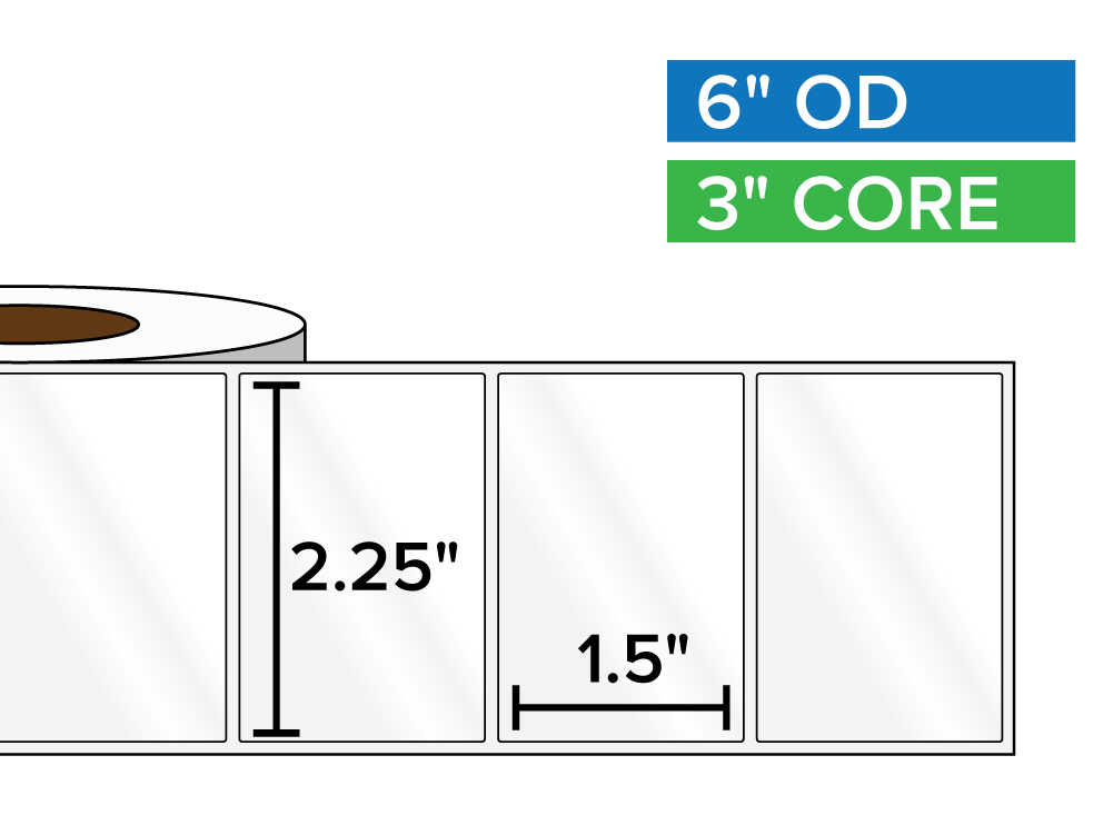 Rectangular Labels, High Gloss BOPP (poly) | 2.25 x 1.5 inches | 3 in. core, 6 in. outside diameter-Afinia Label Store