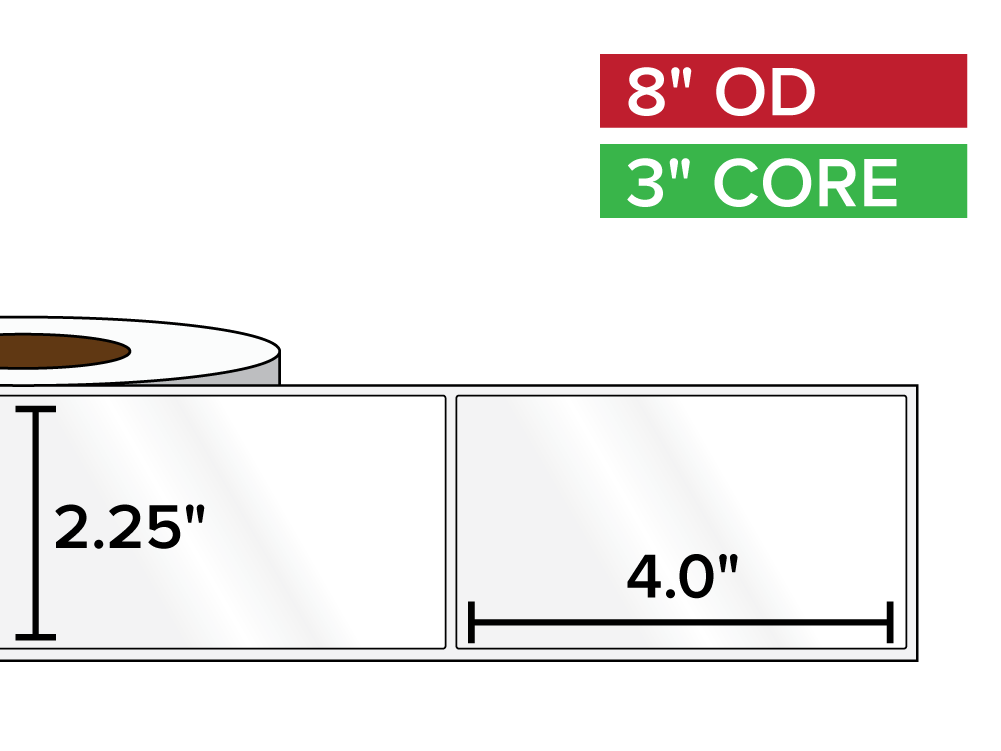 Rectangular Labels, High Gloss BOPP (poly) | 2.25 x 4 inches | 3 in. core, 8 in. outside diameter-Afinia Label Store