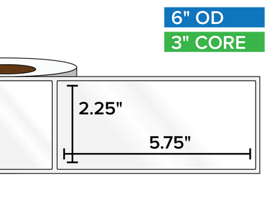 Rectangular Labels, High Gloss BOPP (poly) | 2.25 x 5.75 inches | 3 in. core, 6 in. outside diameter-Afinia Label Store