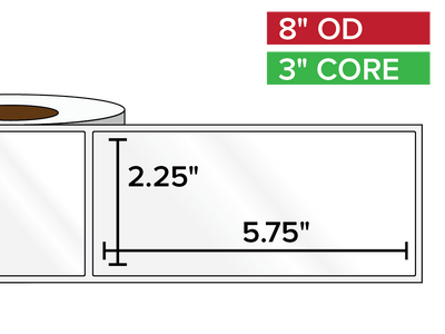 Rectangular Labels, High Gloss BOPP (poly) | 2.25 x 5.75 inches | 3 in. core, 8 in. outside diameter-Afinia Label Store