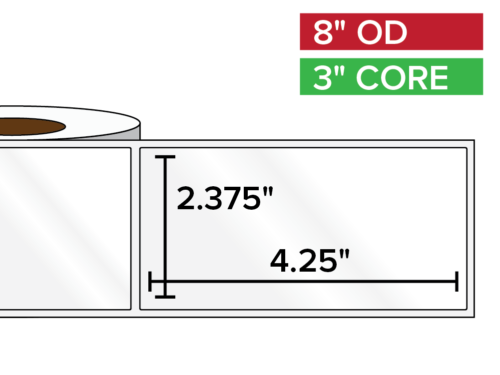 Rectangular Labels, High Gloss BOPP (poly) | 2.375 x 4.25 inches | 3 in. core, 8 in. outside diameter-Afinia Label Store