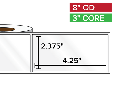 Rectangular Labels, High Gloss BOPP (poly) | 2.375 x 4.25 inches | 3 in. core, 8 in. outside diameter-Afinia Label Store