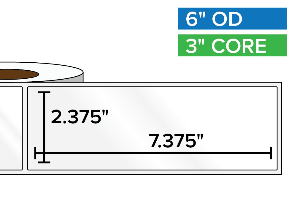 Rectangular Labels, High Gloss BOPP (poly) | 2.375 x 7.375 inches | 3 in. core, 6 in. outside diameter-Afinia Label Store