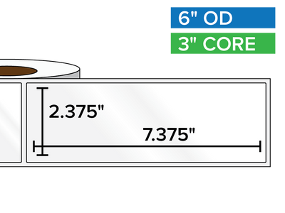 Rectangular Labels, High Gloss BOPP (poly) | 2.375 x 7.375 inches | 3 in. core, 6 in. outside diameter-Afinia Label Store