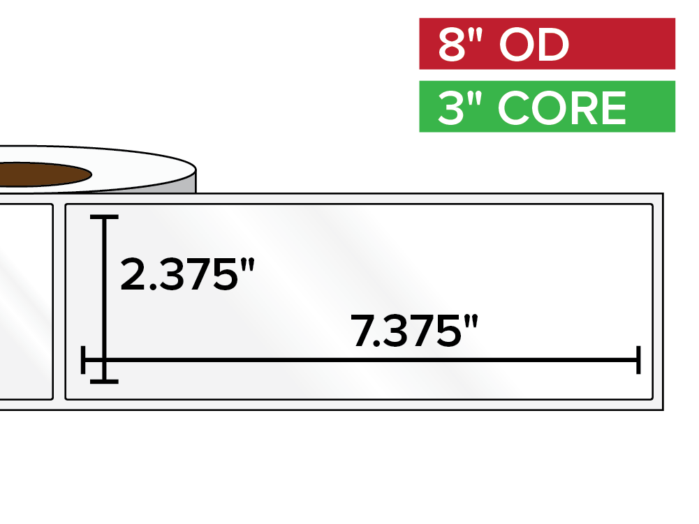 Rectangular Labels, High Gloss BOPP (poly) | 2.375 x 7.375 inches | 3 in. core, 8 in. outside diameter-Afinia Label Store