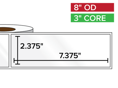 Rectangular Labels, High Gloss BOPP (poly) | 2.375 x 7.375 inches | 3 in. core, 8 in. outside diameter-Afinia Label Store